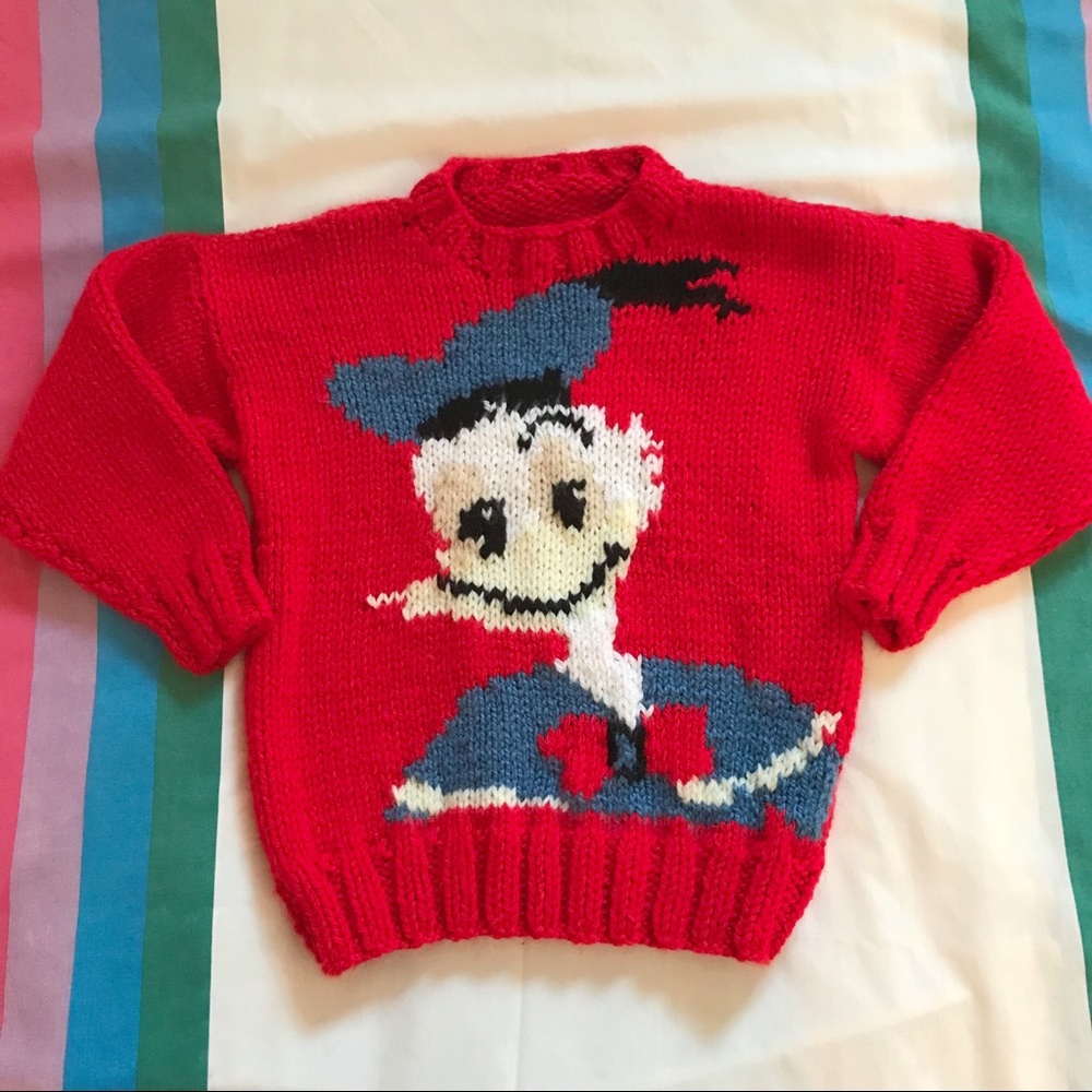 Vintage Handmade Knit Donald Duck Sweater